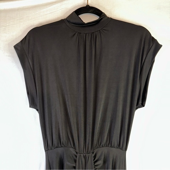 Revolve Lanston Dress Womens Small Black Ruched Mock Neck Front Slit Maxi - Picture 6 of 12